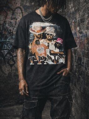 Unisex T-Pain Graphic Tee Black Streetwear Vintage Style Shirt Medium